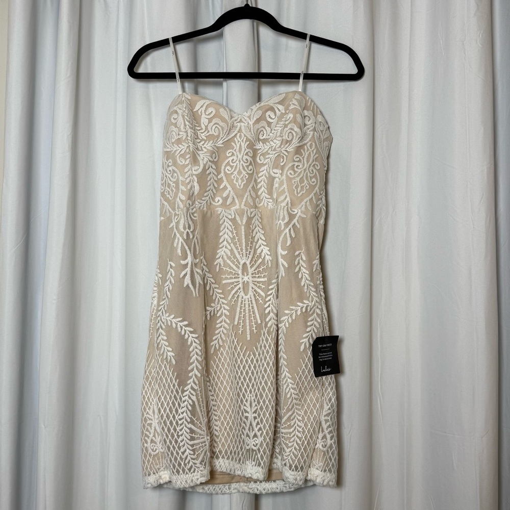 Lulus Elegant Moves Strapless Embroidered Mesh Mini Dress NWT Large - Picture 5 of 15